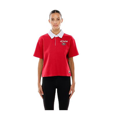 Women's New Era Scarlet San Francisco 49ers Throwback Boxy Cropped Polo