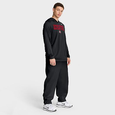 Men's Nike Black Ohio State Buckeyes 2025 Sideline Dri-FIT Long Sleeve Hoodie T-Shirt