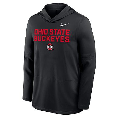 Men's Nike Black Ohio State Buckeyes 2025 Sideline Dri-FIT Long Sleeve Hoodie T-Shirt