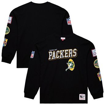 Men's Mitchell & Ness Black Green Bay Packers Training Camp Vintage Logos Long Sleeve T-Shirt