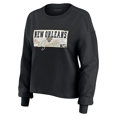 Women's WEAR by Erin Andrews Black New Orleans Saints Heavy Rugby Jersey Long Sleeve T-Shirt & Shorts Lounge Set