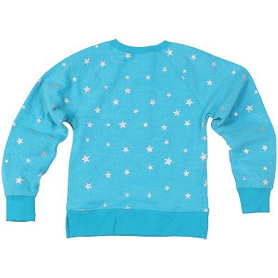 Girls Youth Wes & Willy Aqua Miami Dolphins Shimmer Star Reverse Fleece Pullover Sweatshirt