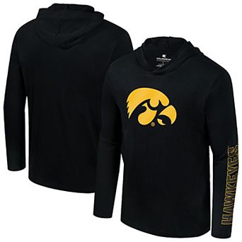 Men's Colosseum Black Iowa Hawkeyes Color Pop Active Blend Hooded Long Sleeve T-Shirt