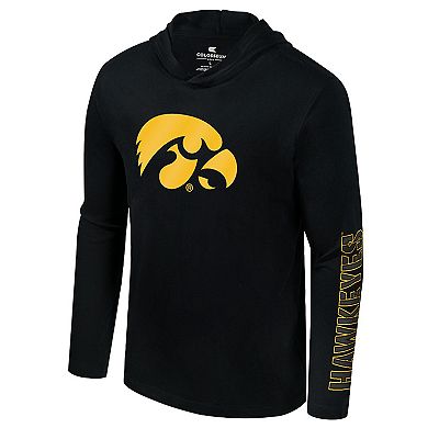 Men's Colosseum Black Iowa Hawkeyes Color Pop Active Blend Hooded Long Sleeve T-Shirt