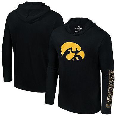 Men's Colosseum Black Iowa Hawkeyes Color Pop Active Blend Hooded Long Sleeve T-Shirt
