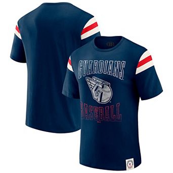 Men's Darius Rucker Collection by Fanatics Navy Cleveland Guardians Distressed Sleeve Stripe T-Shirt