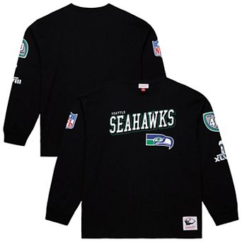 Men's Mitchell & Ness Black Seattle Seahawks Training Camp Vintage Logos Long Sleeve T-Shirt