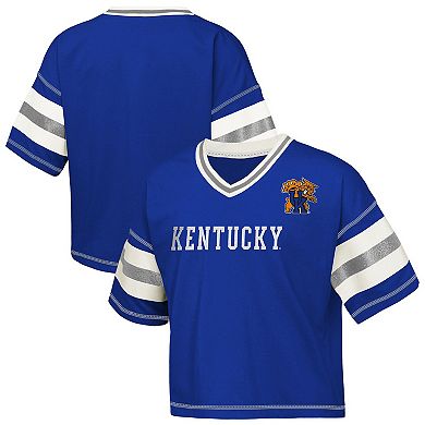 Girls Youth Outerstuff Royal Kentucky Wildcats Gridiron Jersey V-Neck T-Shirt