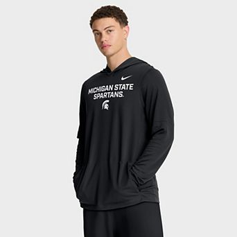 Men's Nike Black Michigan State Spartans 2025 Sideline Performance Long Sleeve Hoodie T-Shirt