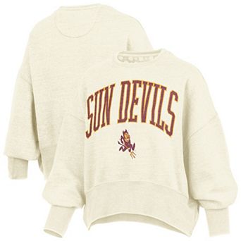 Women's Pressbox Natural Arizona State Sun Devils Oversized Waist-Length Crewneck Sweatshirt