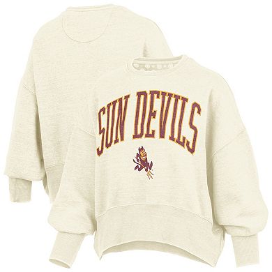Women's Pressbox Natural Arizona State Sun Devils Oversized Waist-Length Crewneck Sweatshirt
