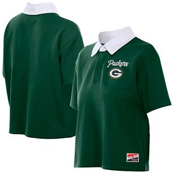 Women's New Era Green Green Bay Packers Throwback Boxy Cropped Polo
