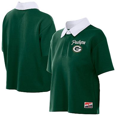 Women's New Era Green Green Bay Packers Throwback Boxy Cropped Polo