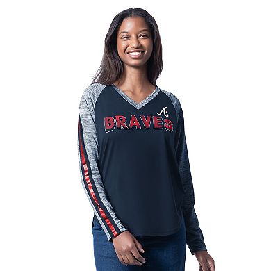 Women's G-III 4Her by Carl Banks Navy Atlanta Braves Top Dog Raglan Long Sleeve V-Neck T-Shirt