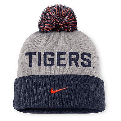 Men's Nike Gray/Navy Auburn Tigers Primetime Peak Cuffed Knit Hat with Pom