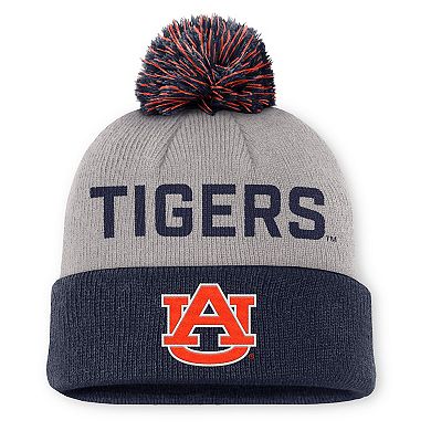 Men's Nike Gray/Navy Auburn Tigers Primetime Peak Cuffed Knit Hat with Pom
