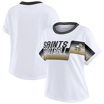 Women's WEAR by Erin Andrews White New Orleans Saints Cropped Center Stripe Dolman T-Shirt