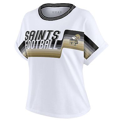 Women's WEAR by Erin Andrews White New Orleans Saints Cropped Center Stripe Dolman T-Shirt
