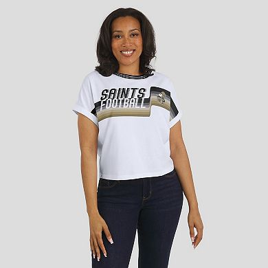 Women's WEAR by Erin Andrews White New Orleans Saints Cropped Center Stripe Dolman T-Shirt