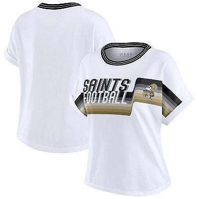Women's WEAR by Erin Andrews White New Orleans Saints Cropped Center Stripe Dolman T-Shirt