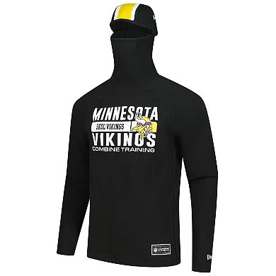 Men's New Era Black Minnesota Vikings Functional Fandom Balaclava Helmet Stripe Tri-Blend Hoodie