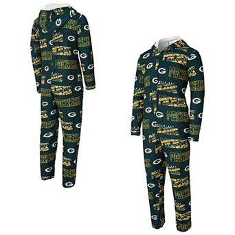 Men's Concepts Sport Green Green Bay Packers Shuffle All-Over-Print Microfleece Full-Zip Union Suit
