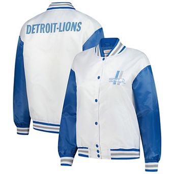 Women's Mitchell & Ness White Detroit Lions Throwback Plus Size Full-Snap Satin Jacket