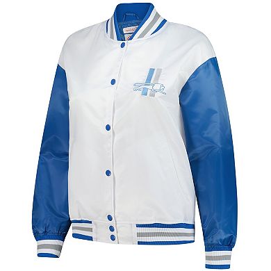 Women's Mitchell & Ness White Detroit Lions Throwback Plus Size Full-Snap Satin Jacket