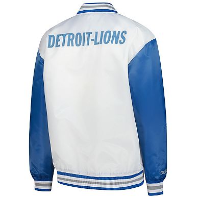 Women's Mitchell & Ness White Detroit Lions Throwback Plus Size Full-Snap Satin Jacket