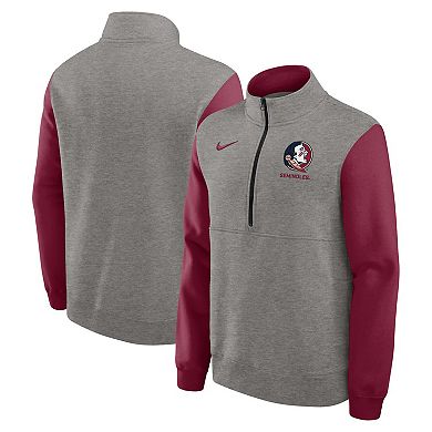 Men's Nike Heather Gray/Garnet Florida State Seminoles Club Fleece Half-Zip Pullover