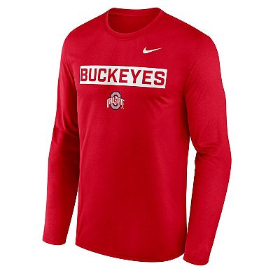 Men's Nike Scarlet Ohio State Buckeyes Primetime Campus 2-Hit Legend Long Sleeve T-Shirt