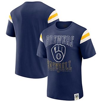 Men's Darius Rucker Collection by Fanatics Navy Milwaukee Brewers Distressed Sleeve Stripe T-Shirt