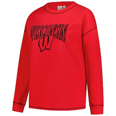 Women's Fanatics Red Wisconsin Badgers Plus Size Contrast Stitch Sweatshirt