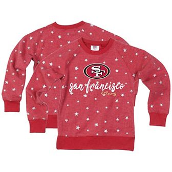 Girls Youth Wes & Willy Scarlet San Francisco 49ers Shimmer Star Reverse Fleece Pullover Sweatshirt
