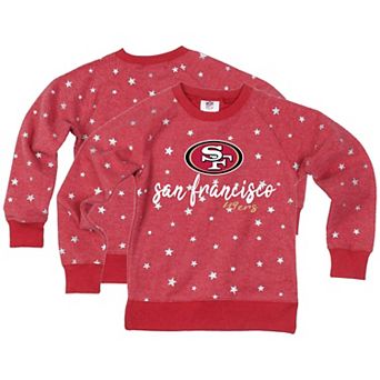 Girls Youth Wes & Willy Scarlet San Francisco 49ers Shimmer Star Reverse Fleece Pullover Sweatshirt