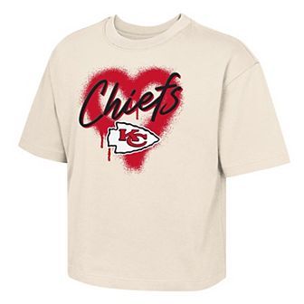Girl's Youth Outerstuff Cream Kansas City Chiefs Spray Heart T-Shirt