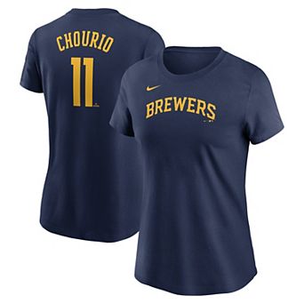Women's Nike Jackson Chourio Navy Milwaukee Brewers Fuse Name & Number T-Shirt