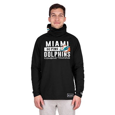Men's New Era Black Miami Dolphins Functional Fandom Balaclava Helmet Stripe Tri-Blend Hoodie