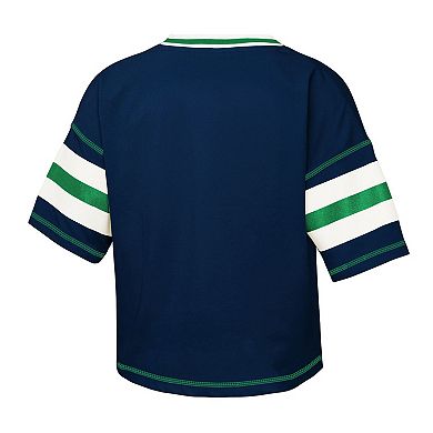 Girls Youth Outerstuff Navy Notre Dame Fighting Irish Gridiron Jersey V-Neck T-Shirt