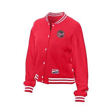 Women's New Era Red Indiana Fever Throwback Varsity Fleece Full-Snap Jacket