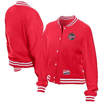 Women's New Era Red Indiana Fever Throwback Varsity Fleece Full-Snap Jacket