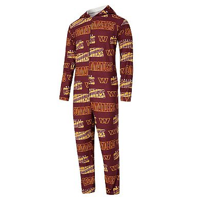 Men's Concepts Sport Burgundy Washington Commanders Shuffle All-Over-Print Microfleece Full-Zip Union Suit