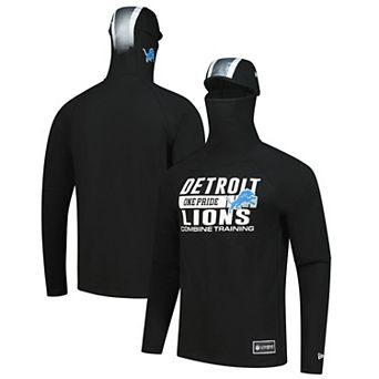 Men's New Era Black Detroit Lions Functional Fandom Balaclava Helmet Stripe Tri-Blend Hoodie