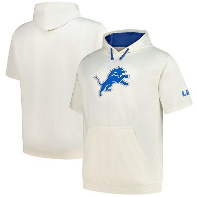 Men's Profile Oatmeal Detroit Lions Big & Tall Chest Print and Logo Short Sleeve Pullover Hoodie