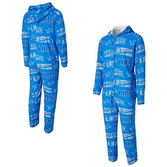 Men's Concepts Sport Blue Detroit Lions Shuffle All-Over-Print Microfleece Full-Zip Union Suit