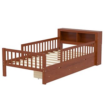 Merax Twin Size Bed with Headboard Storage Rack, Two Under-Bed Drawers
