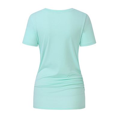 Women's Maternity Short Sleeve T-Shirts Side Button and Ruched Pregnancy Tunic Tops