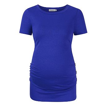 Women's Maternity Short Sleeve T-Shirts Side Button and Ruched Pregnancy Tunic Tops