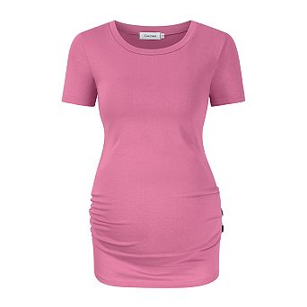Women's Maternity Short Sleeve T-Shirts Side Button and Ruched Pregnancy Tunic Tops