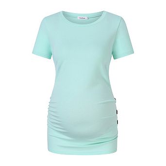 Women's Maternity Short Sleeve T-Shirts Side Button and Ruched Pregnancy Tunic Tops